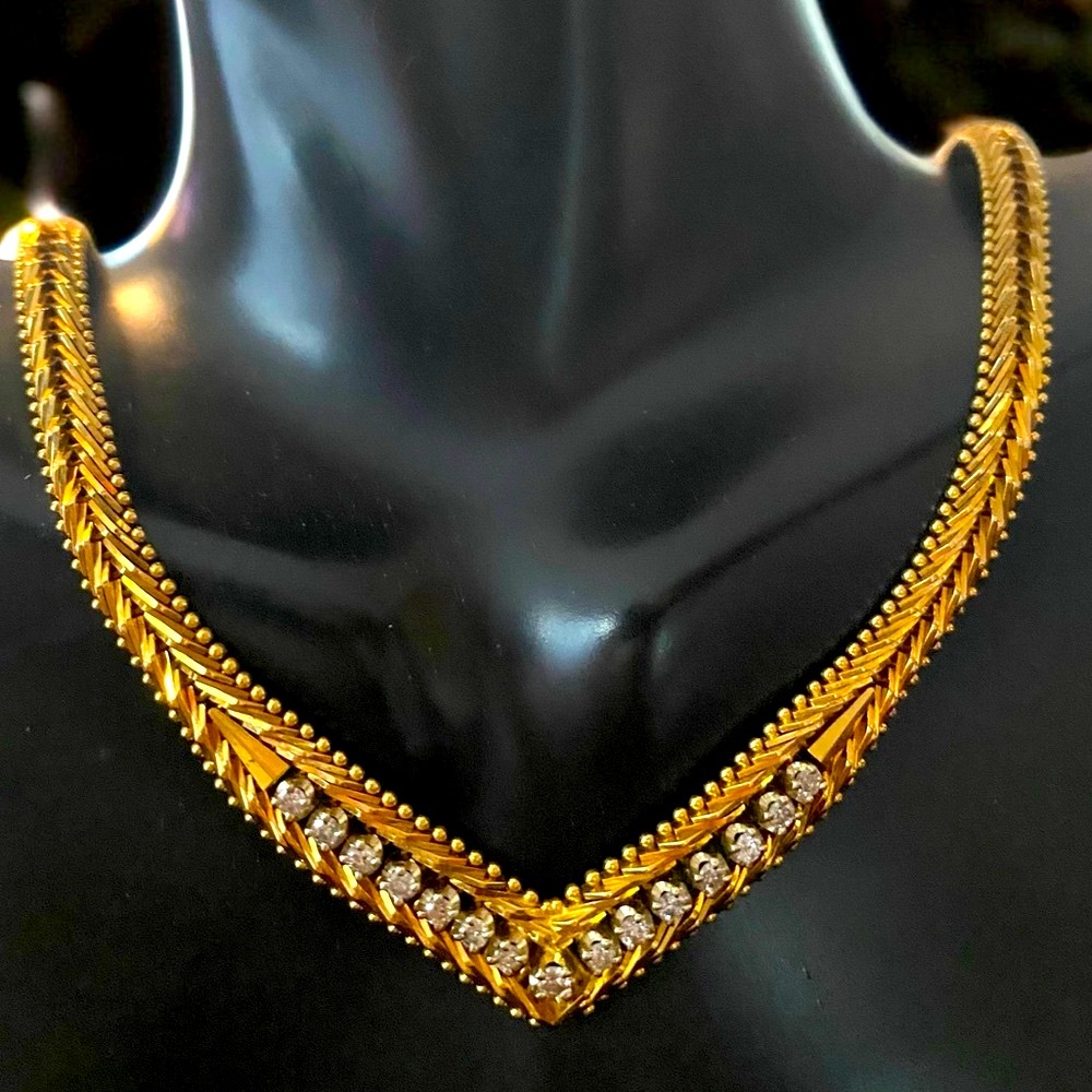 Estate 14K HEAVY Italian Gold Foxtail VS Diamond “V” Chain Necklace
